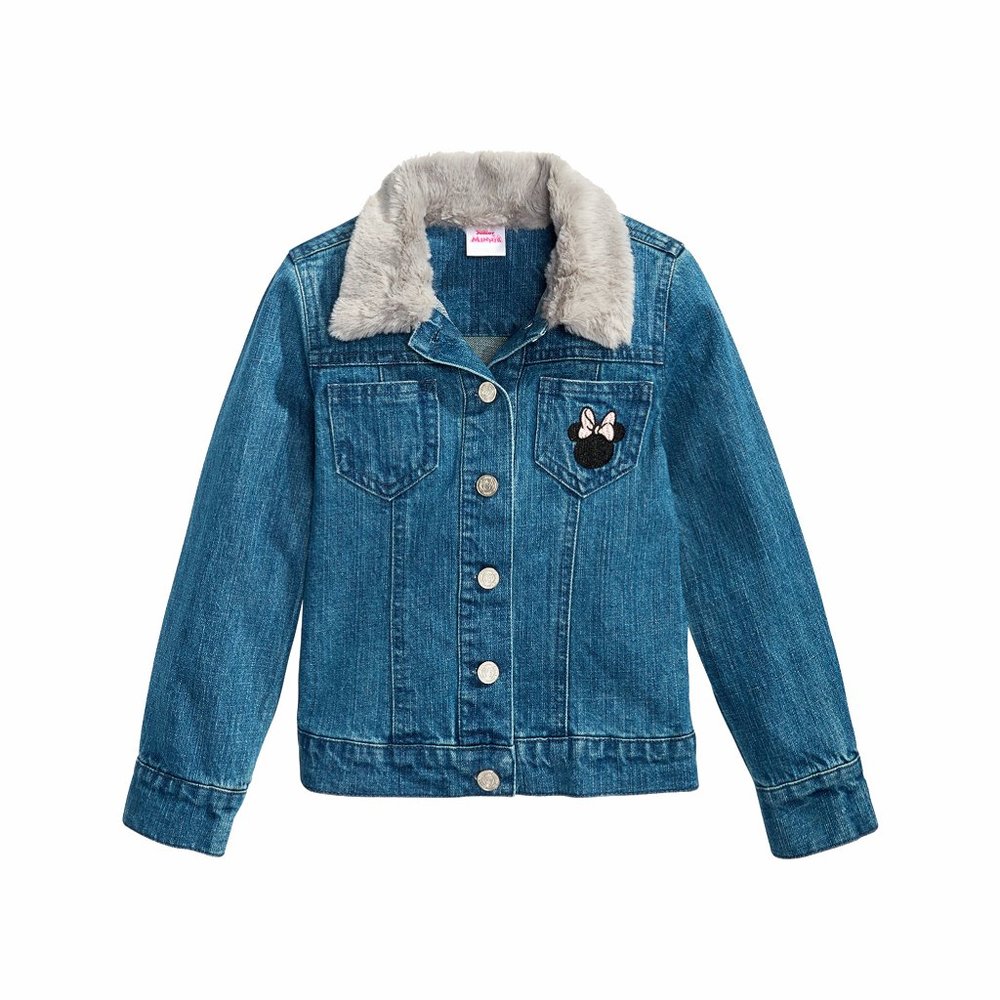 Disney Minnie Mouse Jacket Toddler Girls Faux Fur Trim Long Sleeve Denim Blue 2T - Picture 1 of 7